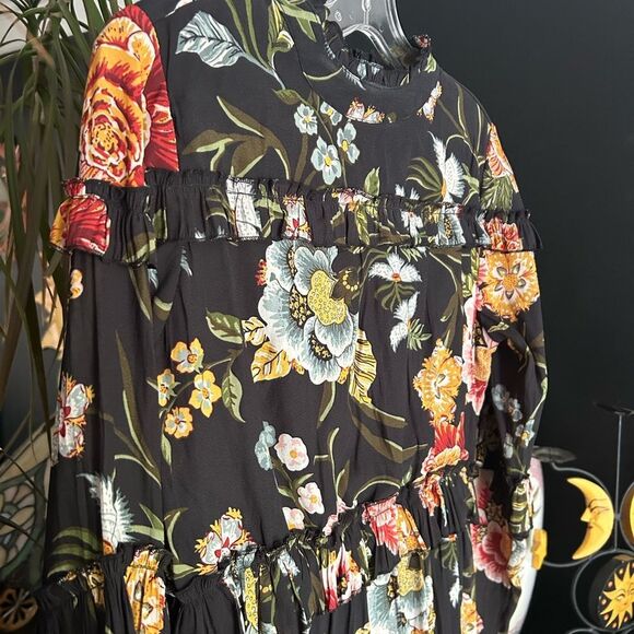Twik by Simons Black Floral Long Sleeve Dress M - Picture 12 of 16